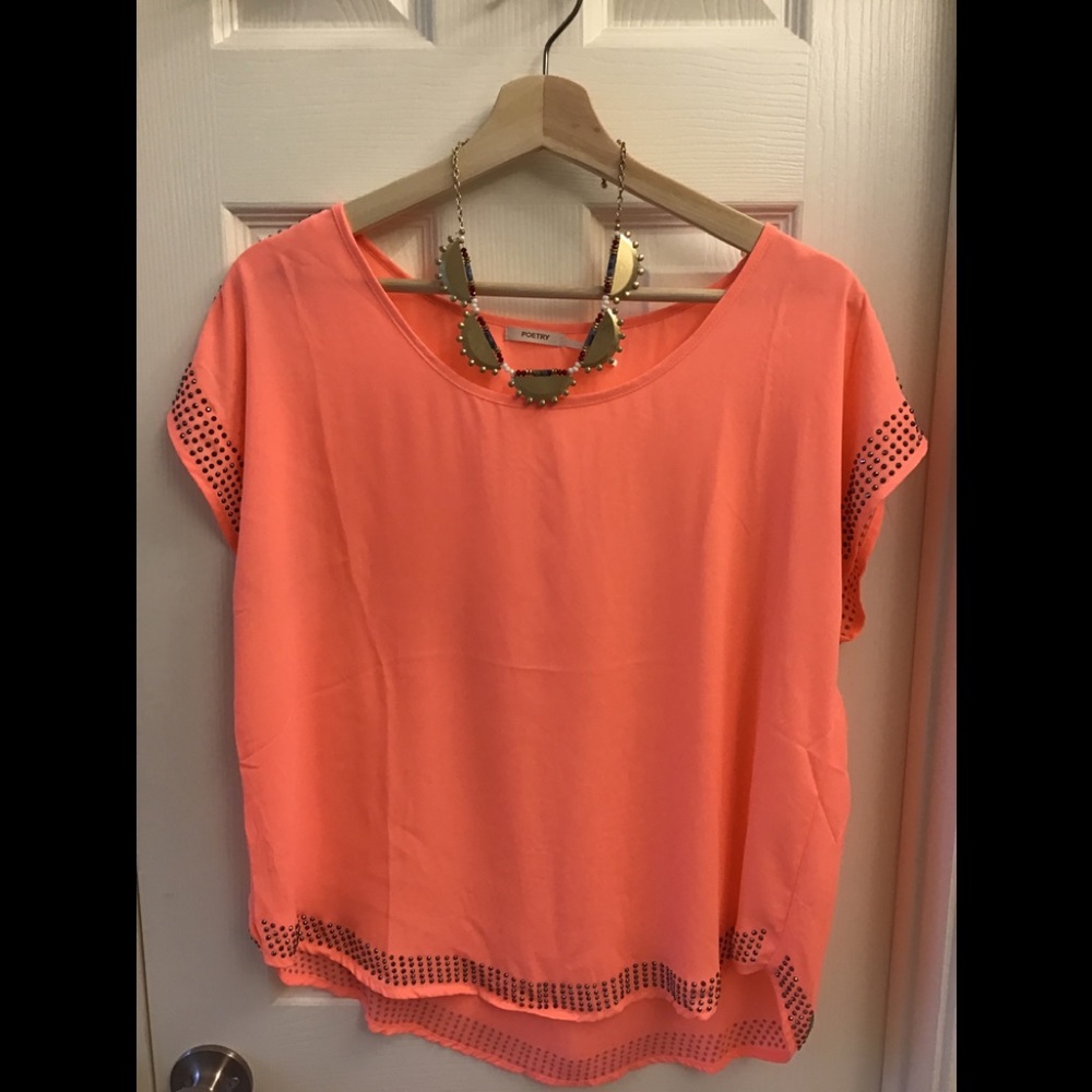 Pink/salmon Blouse with Metal Stud Embelishment
